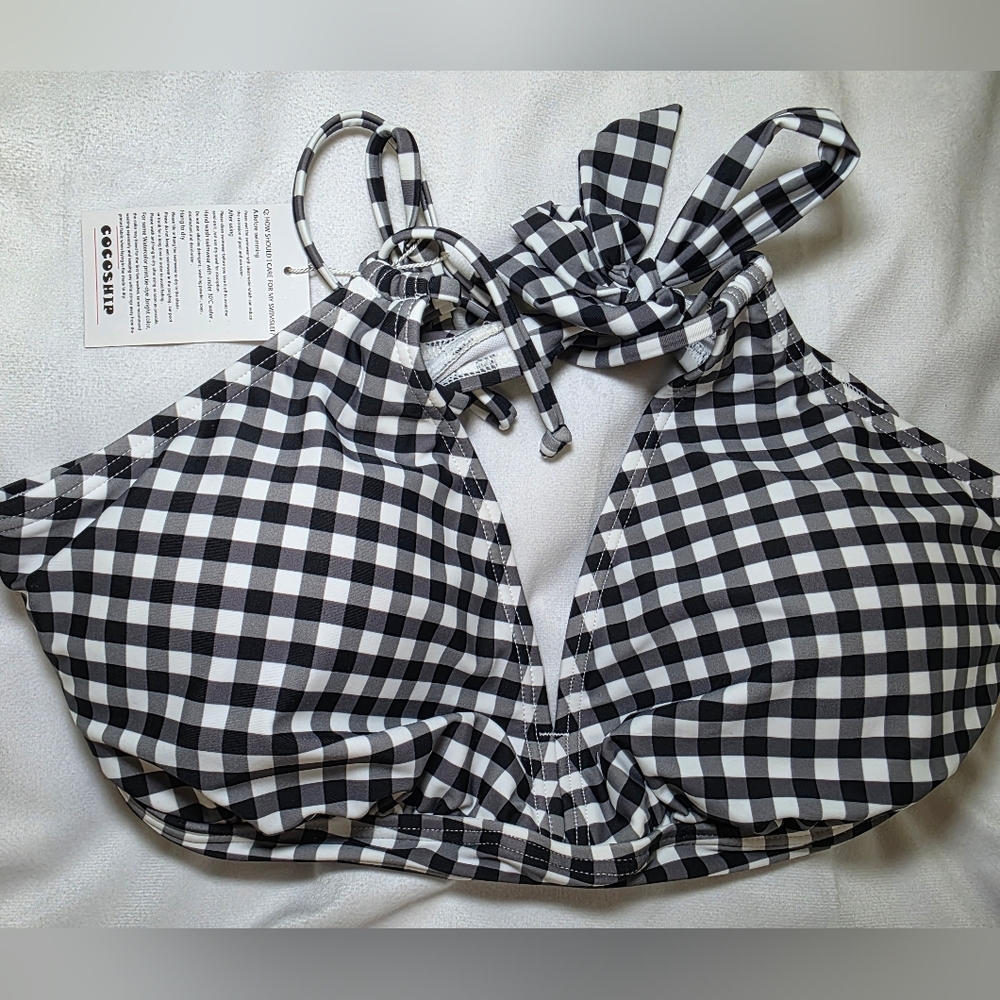 Cocoship Gingham Adjustable Halter Bikini Top- Size 12  NWT